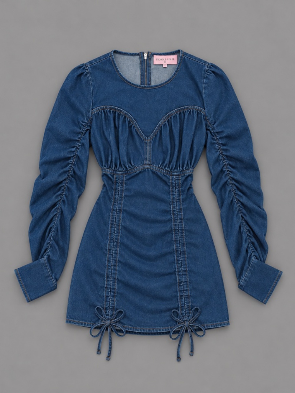 Nichole Lynel Denim Ruched Corset Mini Dress – Size M